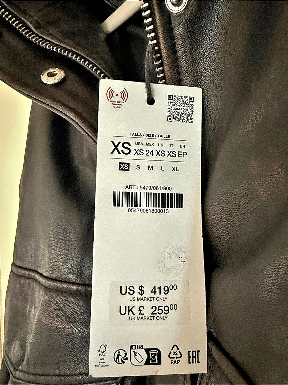 Zara ZW Collection Limited Edition Leather Jacket Black XS - Picture 3 of 7